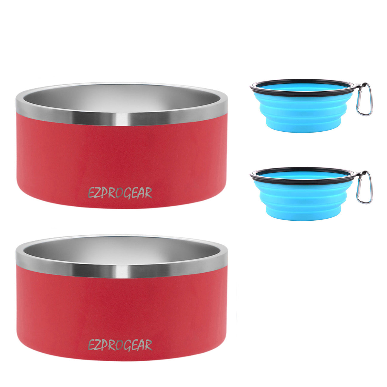 Ezprogear 64 oz Stainless Steel Dog Bowls (2 Pack) - Double Wall Insulated & Non-Slip