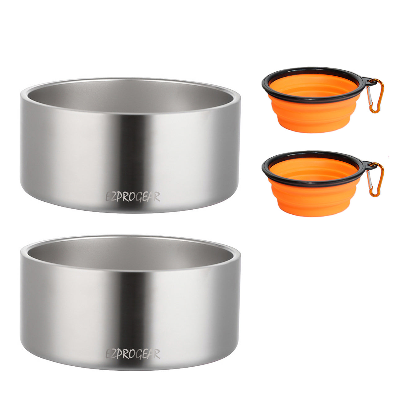 Ezprogear 64 oz Stainless Steel Dog Bowls (2 Pack) - Double Wall Insulated & Non-Slip