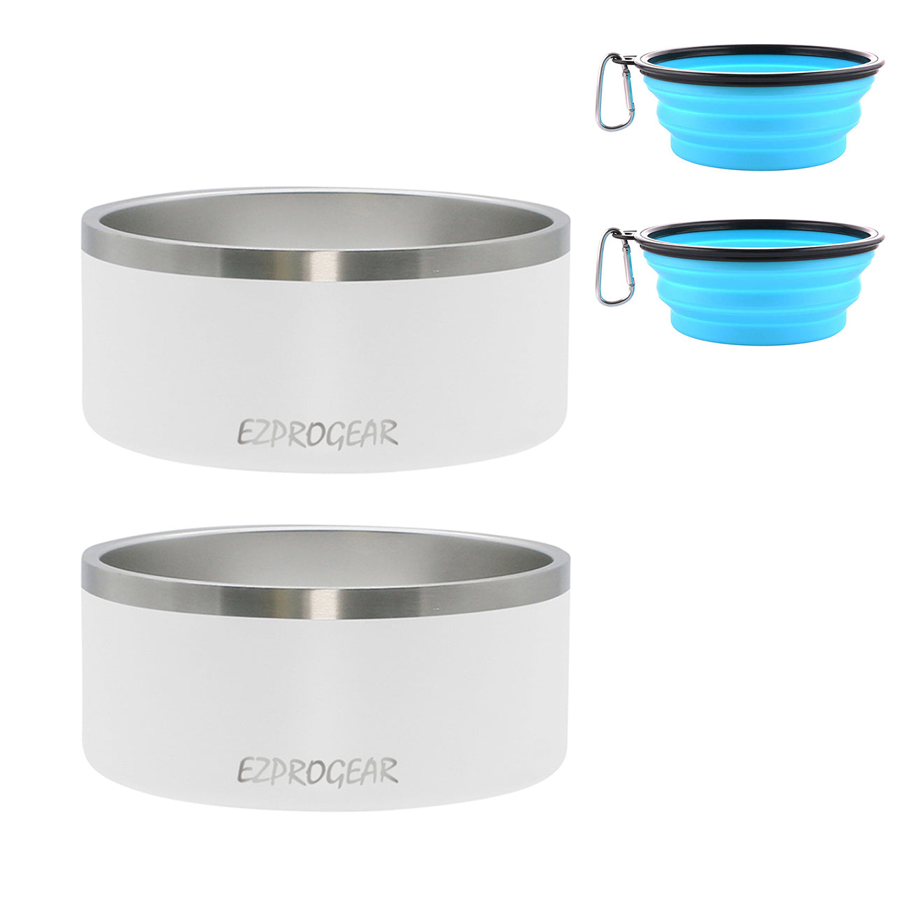 Ezprogear 64 oz Stainless Steel Dog Bowls (2 Pack) - Double Wall Insulated & Non-Slip