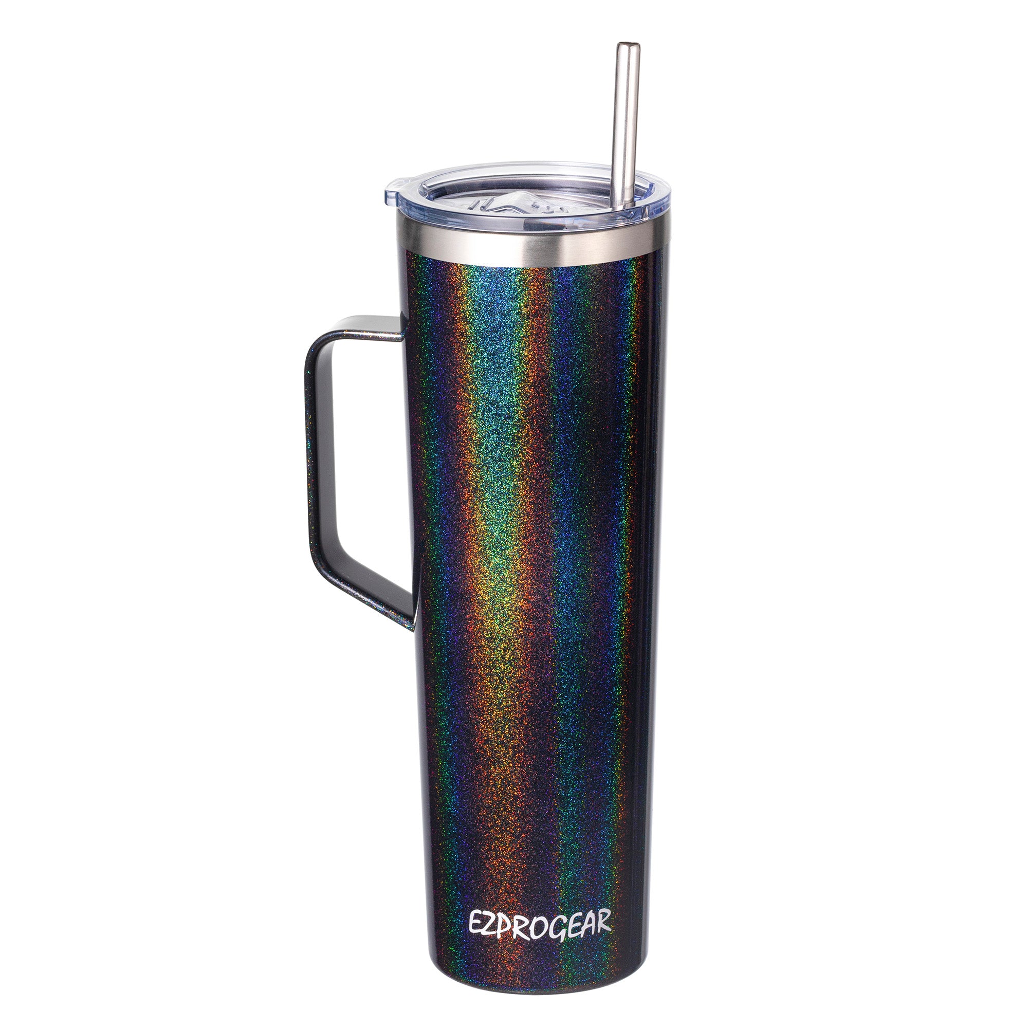 Ezprogear 34 oz Stainless Steel Slim Tumbler with Handle – Vacuum Insulated Travel Mug with Straws & Canvas Bag