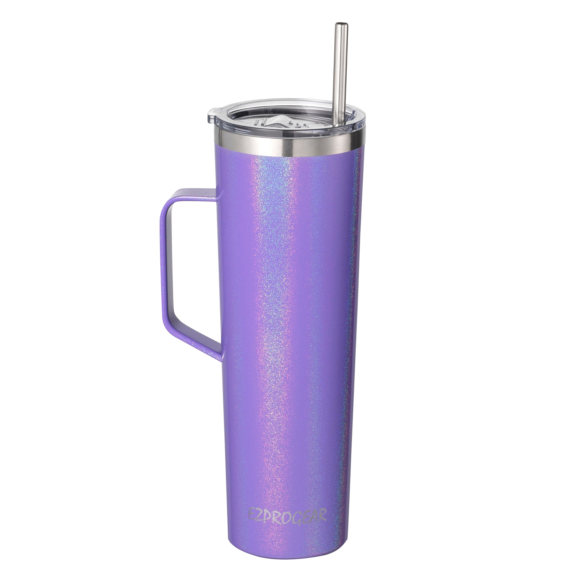 Ezprogear 34 oz Stainless Steel Slim Tumbler with Handle – Vacuum Insulated Travel Mug with Straws & Canvas Bag