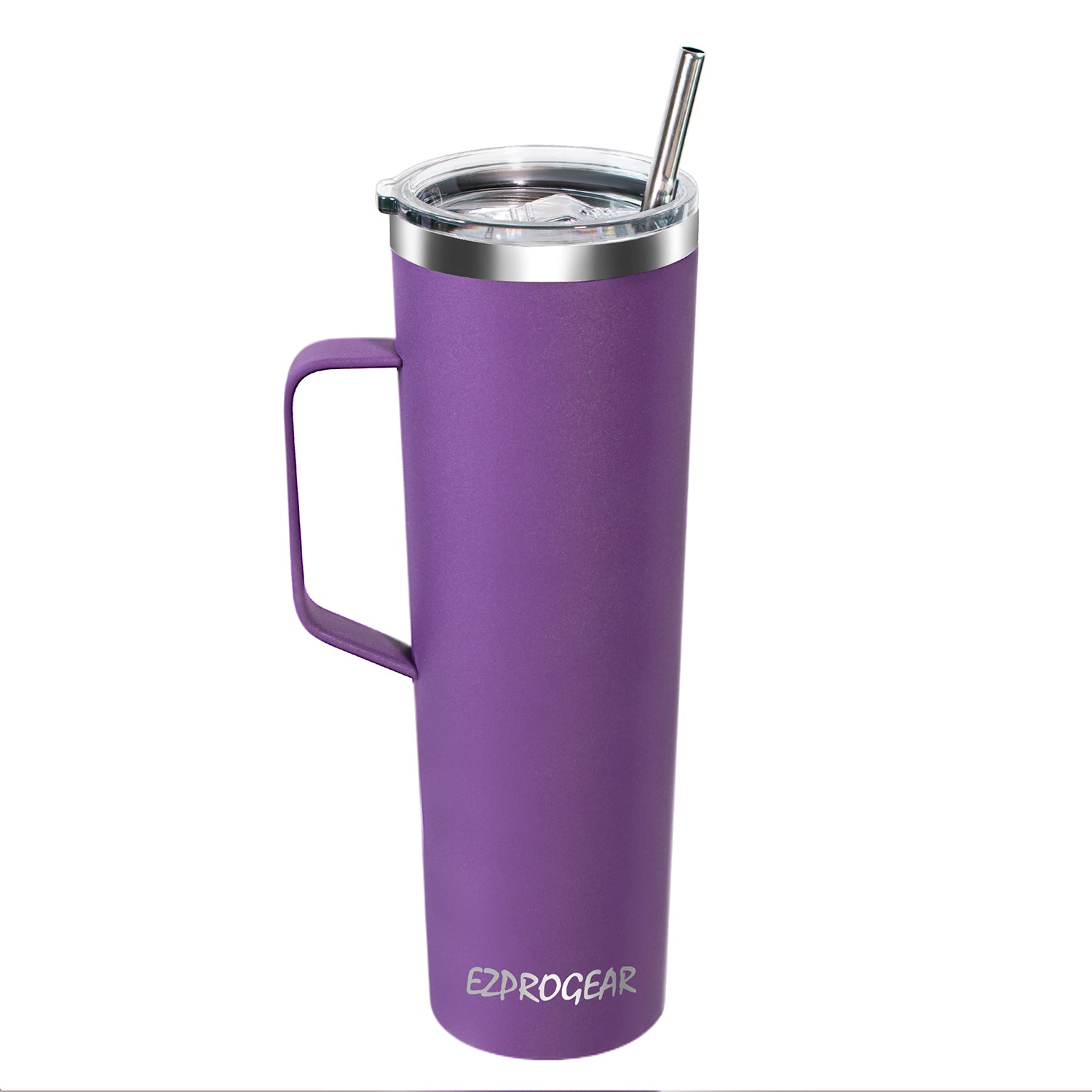 Ezprogear 34 oz Stainless Steel Slim Tumbler with Handle – Vacuum Insulated Travel Mug with Straws & Canvas Bag