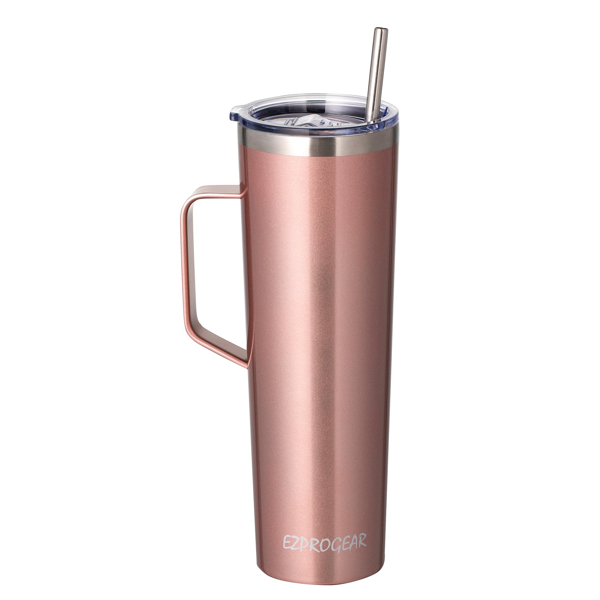 Ezprogear 34 oz Stainless Steel Slim Tumbler with Handle – Vacuum Insulated Travel Mug with Straws & Canvas Bag
