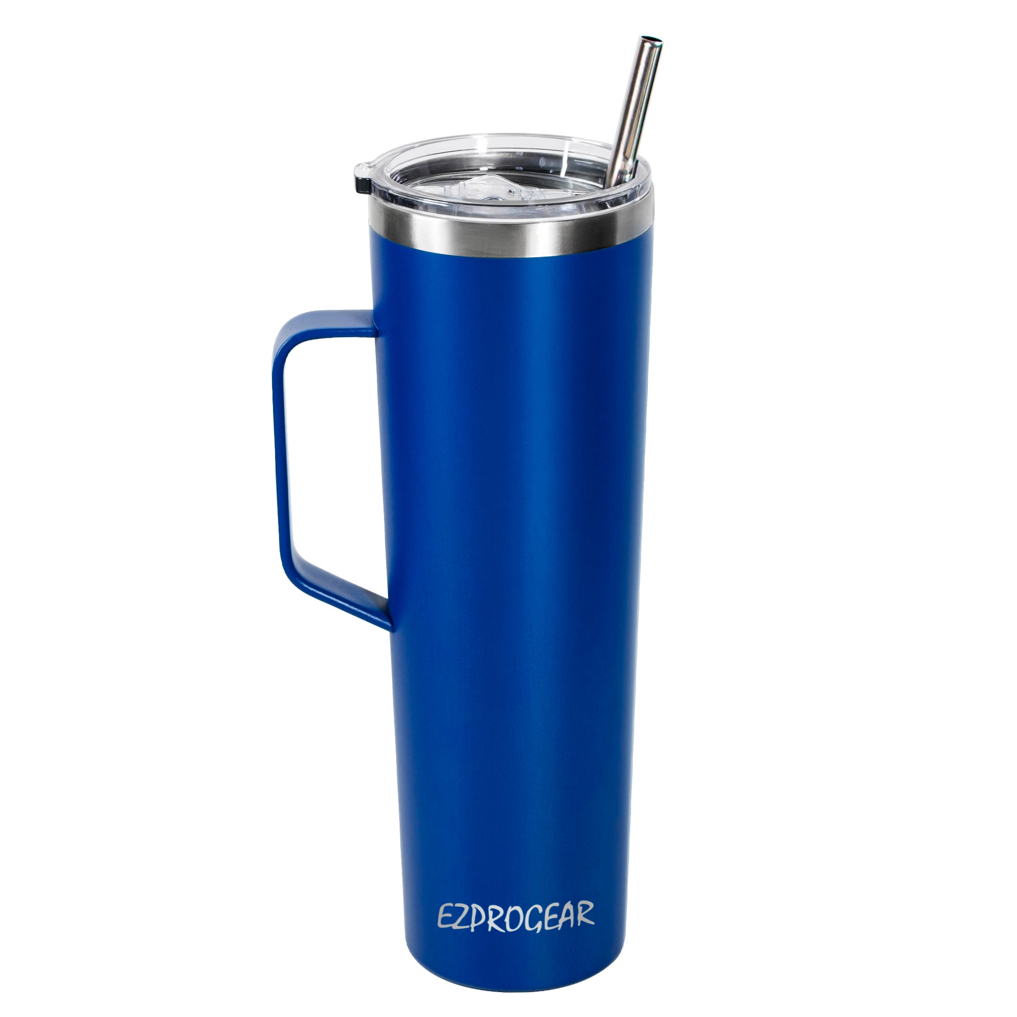 Ezprogear 34 oz Stainless Steel Slim Tumbler with Handle – Vacuum Insulated Travel Mug with Straws & Canvas Bag