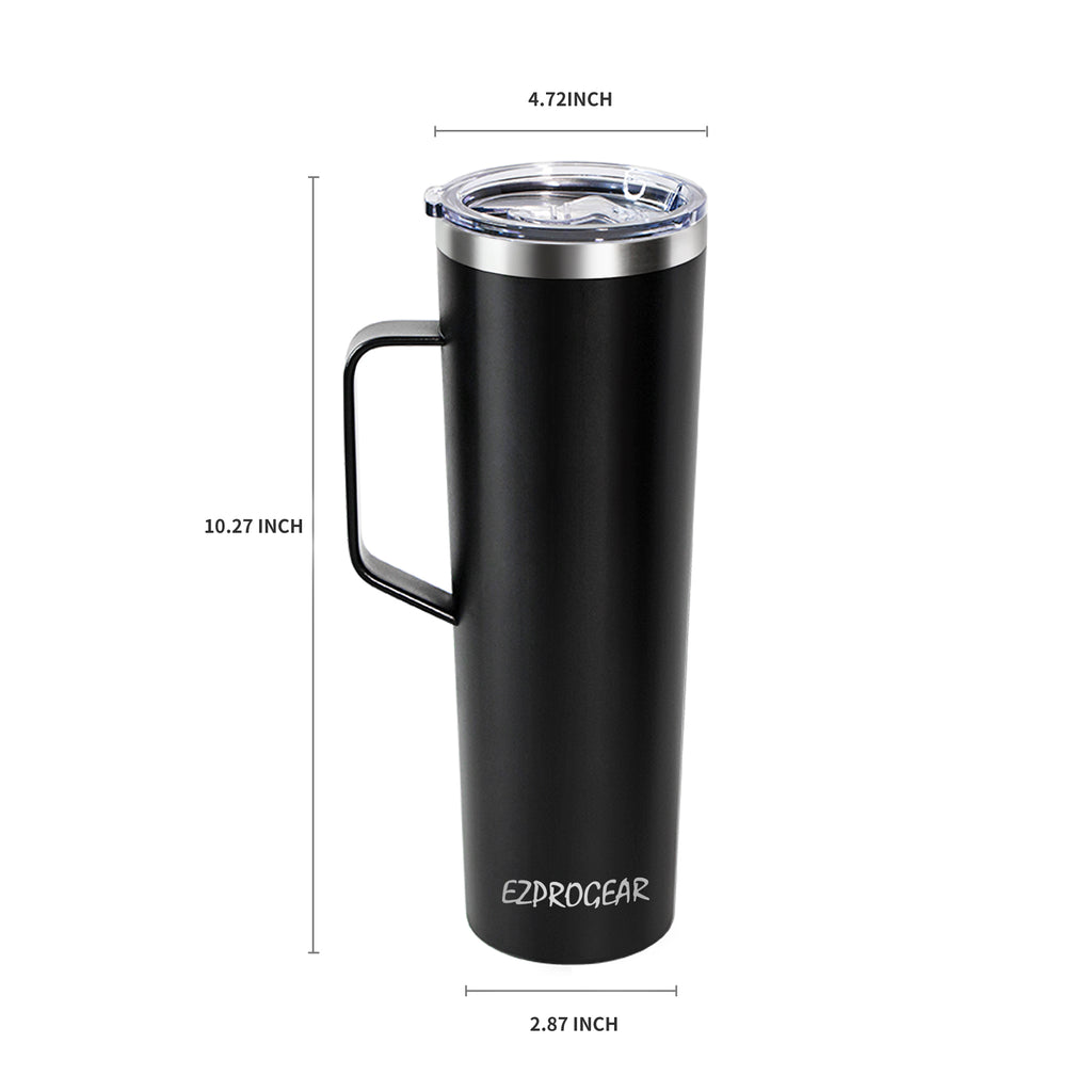 Ezprogear 34 oz Stainless Steel Slim Tumbler with Handle – Vacuum Insulated Travel Mug with Straws & Canvas Bag