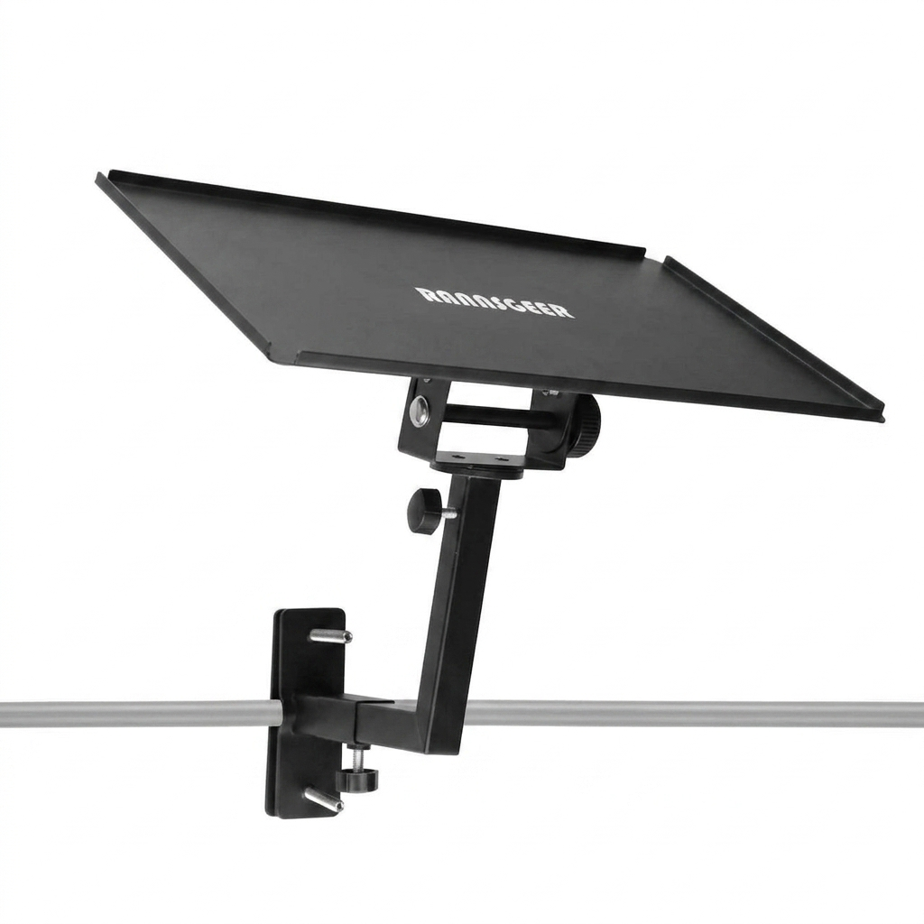Rannsgeer Laptop Tray Mount for Speaker Stands & Treadmills | 360° Swivel & Tilt Clamp
