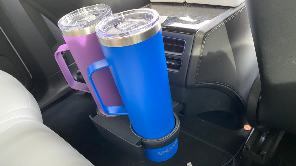Ezprogear 34 oz Stainless Steel Slim Tumbler with Handle – Vacuum Insulated Travel Mug with Straws & Canvas Bag