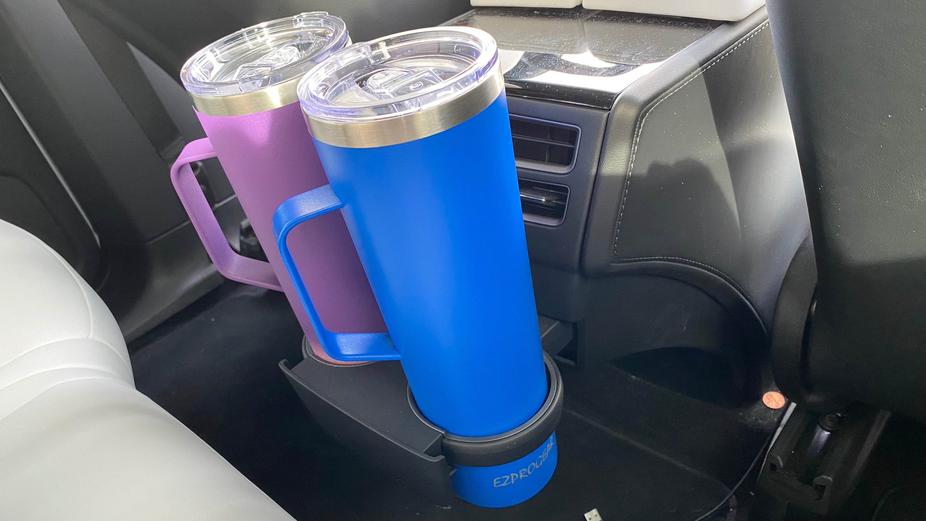 Ezprogear 34 oz Stainless Steel Slim Tumbler with Handle – Vacuum Insulated Travel Mug with Straws & Canvas Bag