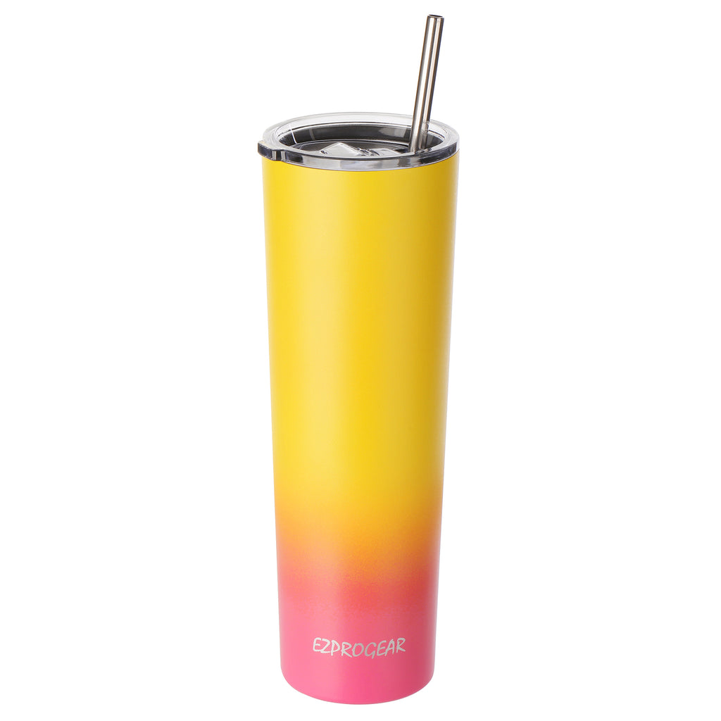 Ezprogear 34oz Slim Skinny tumbler - Vacuum Insulated Stainless Steel with Straw (Mango/Punch)