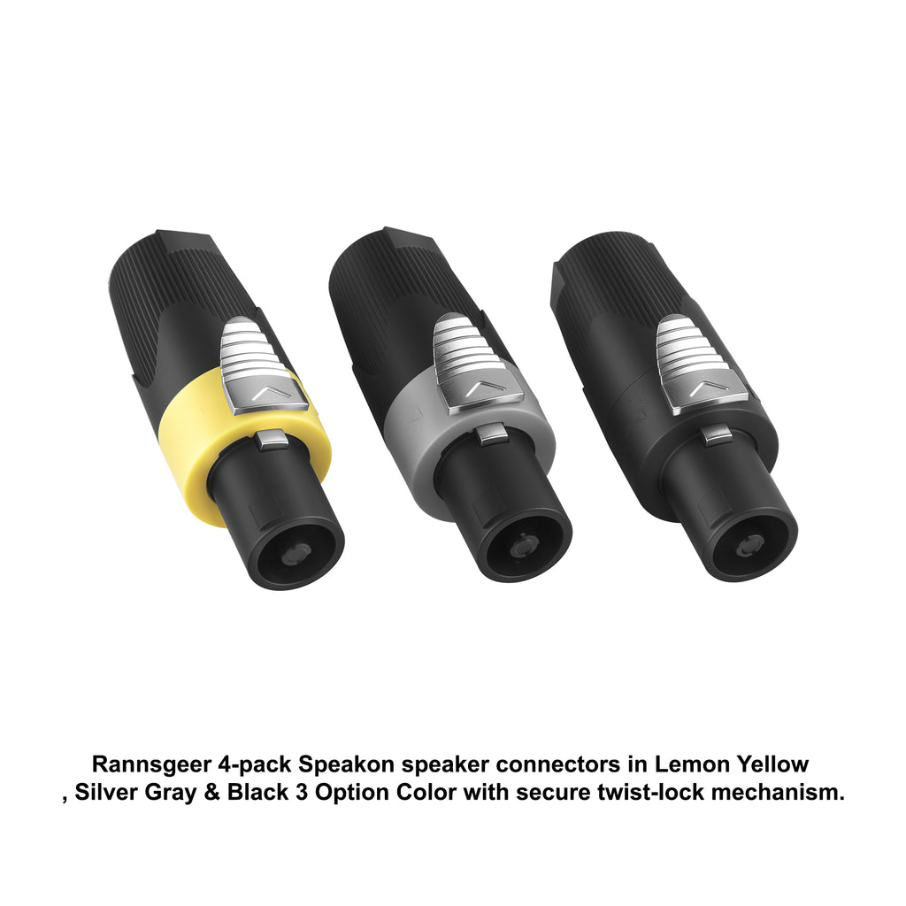 Rannsgeer 4-Pole Speakon Connector - NL4 Compatible, Screw Terminal No-Solder Design, Twist Lock Professional Audio Plug (4-Pack)