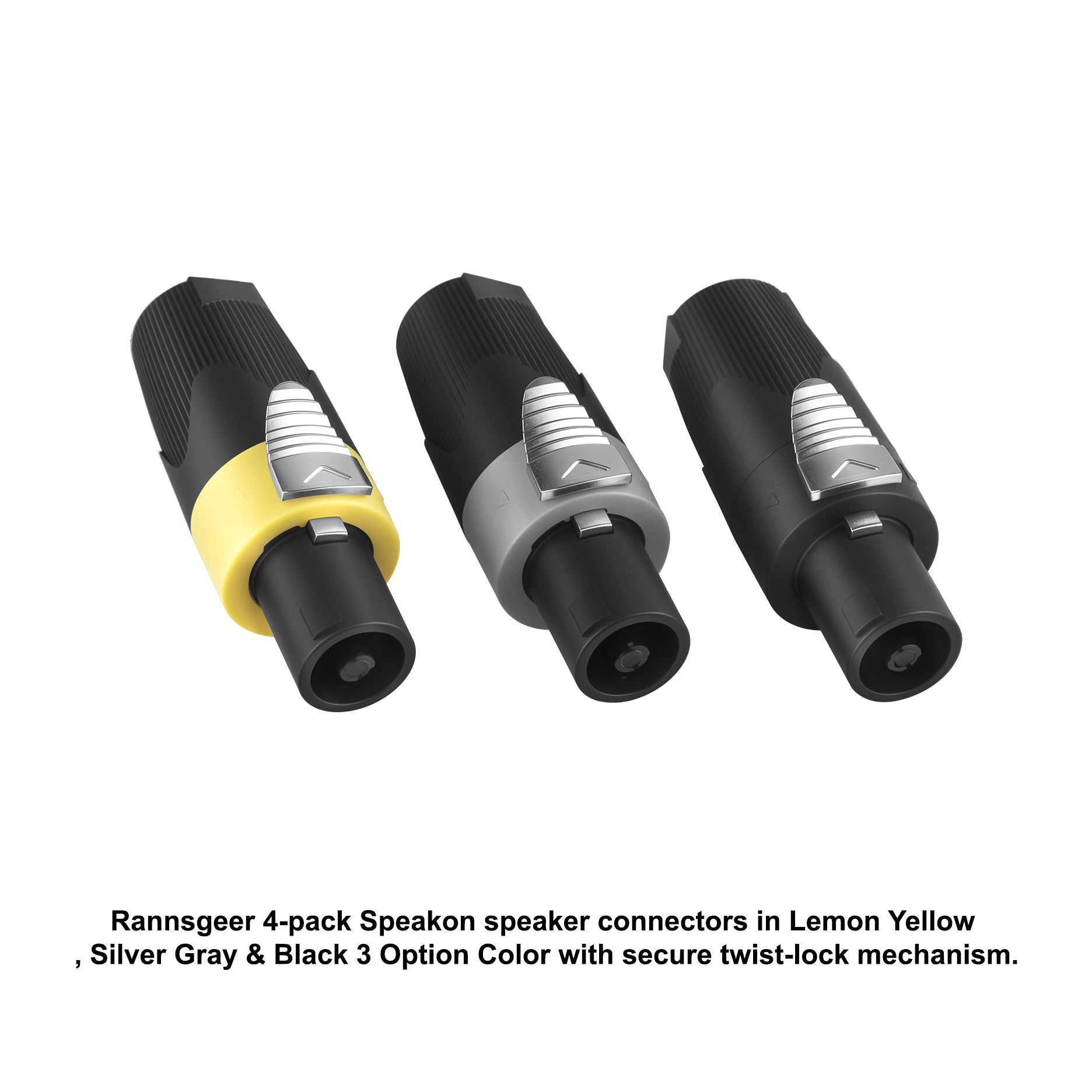 Rannsgeer 4-Pole Speakon Connector - NL4 Compatible, Screw Terminal No-Solder Design, Twist Lock Professional Audio Plug (4-Pack)