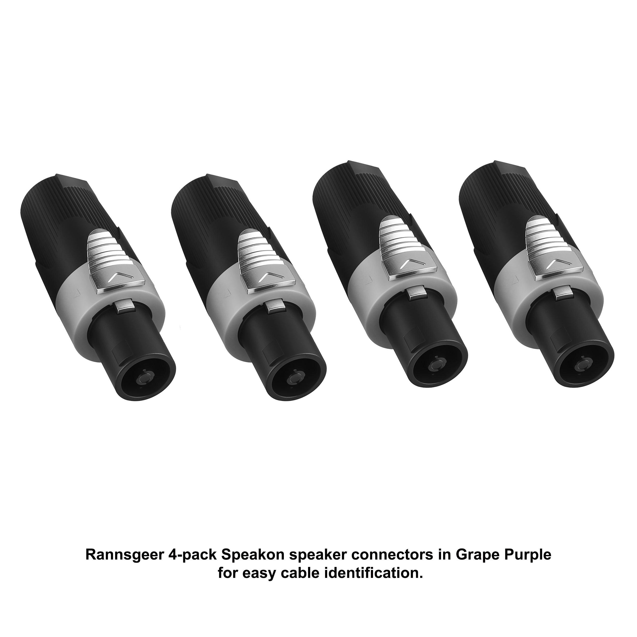 Rannsgeer 4-Pole Speakon Connector - NL4 Compatible, Screw Terminal No-Solder Design, Twist Lock Professional Audio Plug (4-Pack)