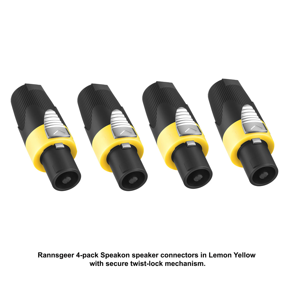 Rannsgeer 4-Pole Speakon Connector - NL4 Compatible, Screw Terminal No-Solder Design, Twist Lock Professional Audio Plug (4-Pack)