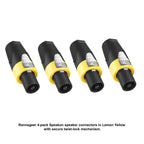 Rannsgeer 4-Pole Speakon Connector - NL4 Compatible, Screw Terminal No-Solder Design, Twist Lock Professional Audio Plug (4-Pack)