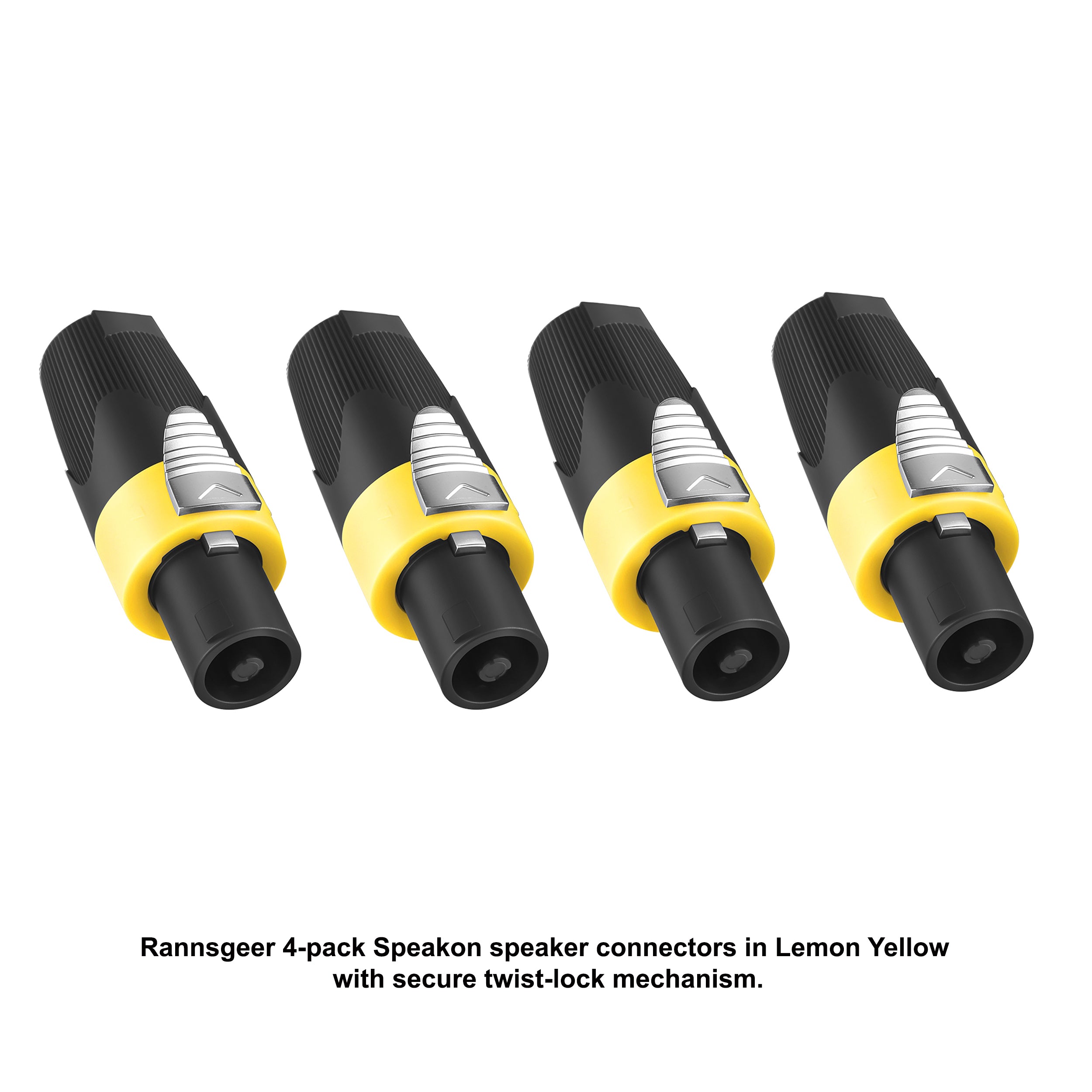 Rannsgeer 4-Pole Speakon Connector - NL4 Compatible, Screw Terminal No-Solder Design, Twist Lock Professional Audio Plug (4-Pack)