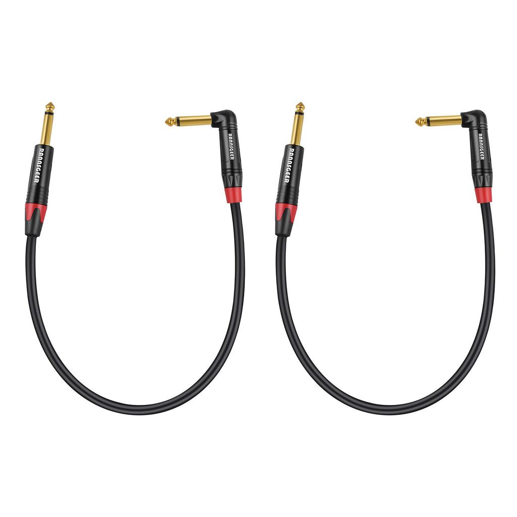 Rannsgeer 1ft Right-Angle 1/4" TS Instrument Cable (2-Pack) - Pro Audio Patch Cable