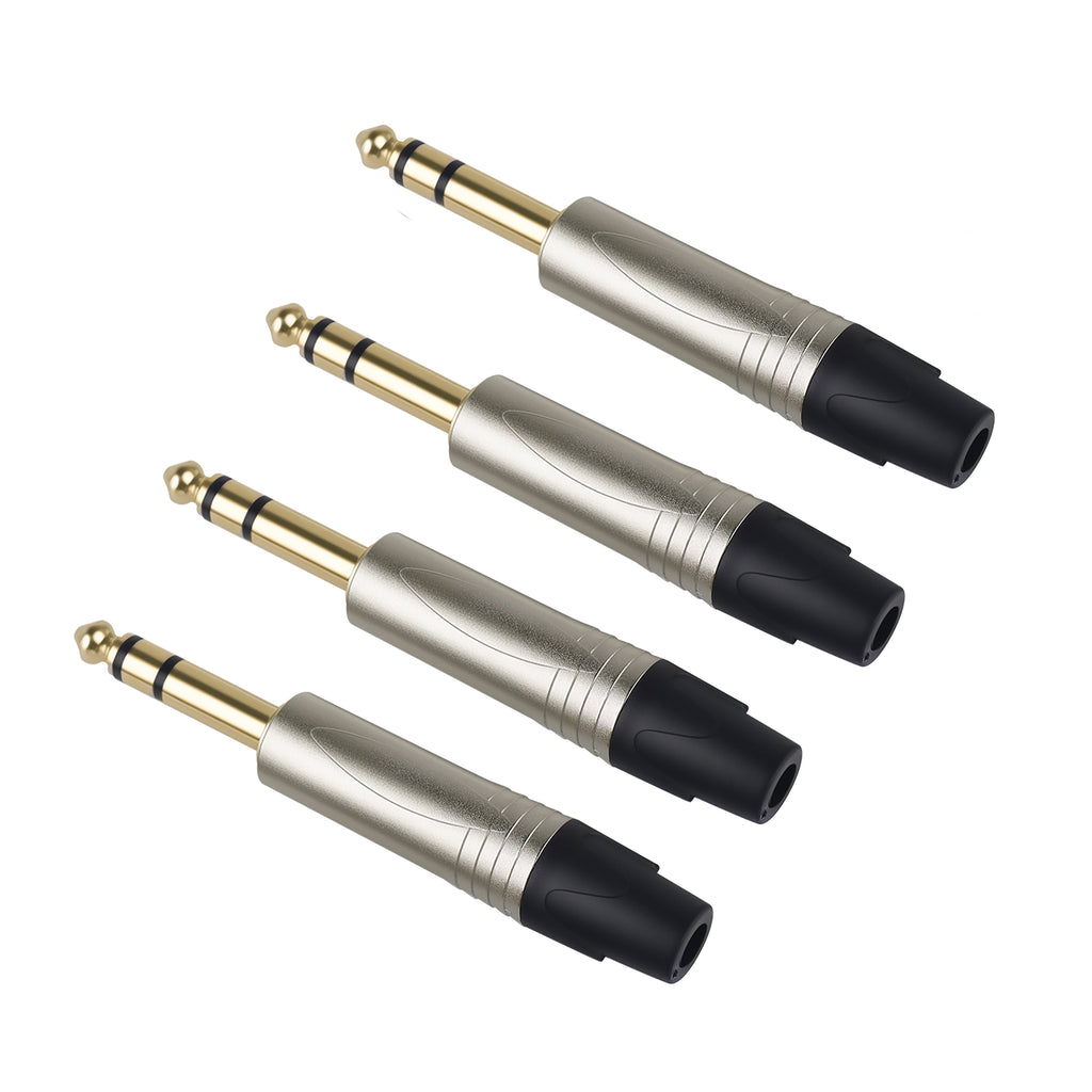 Rannsgeer 1/4" TRS Connector (4-Pack) - 6.35mm Heavy Duty Metal Solder-Type Audio Plug (Multi-Color)