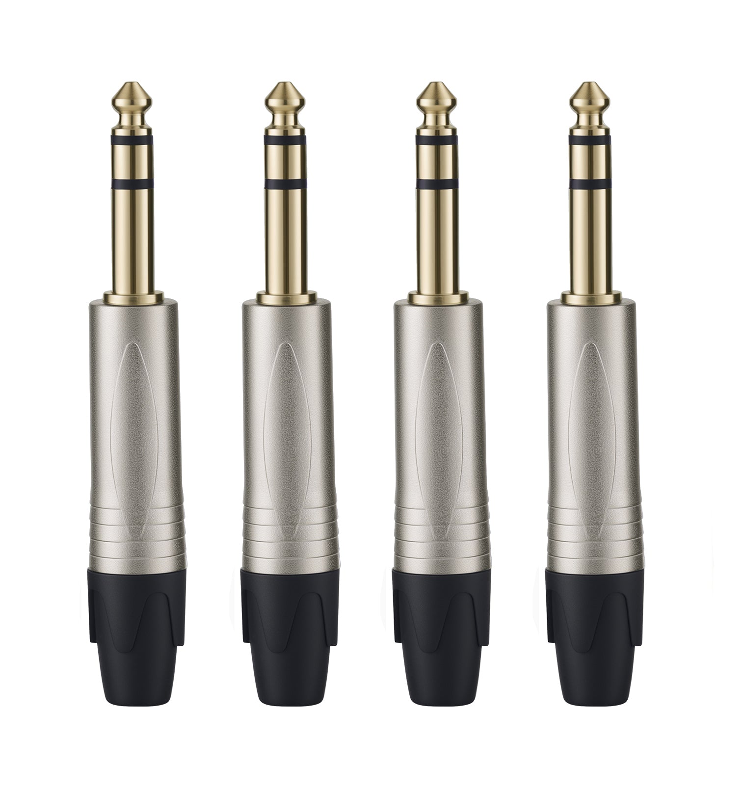 Rannsgeer 1/4" TRS Connector (4-Pack) - 6.35mm Heavy Duty Metal Solder-Type Audio Plug (Multi-Color)