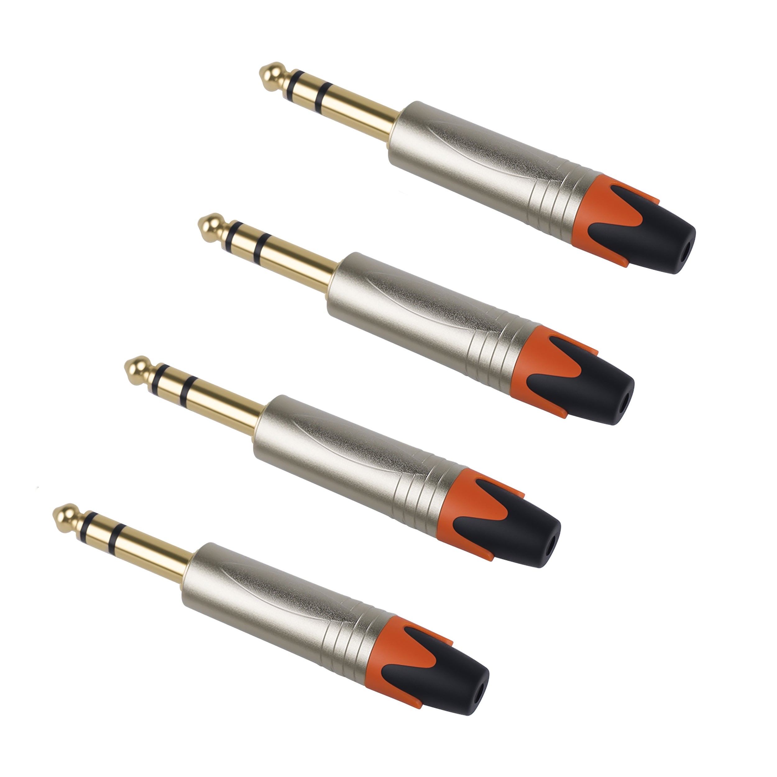 Rannsgeer 1/4" TRS Connector (4-Pack) - 6.35mm Heavy Duty Metal Solder-Type Audio Plug (Multi-Color)