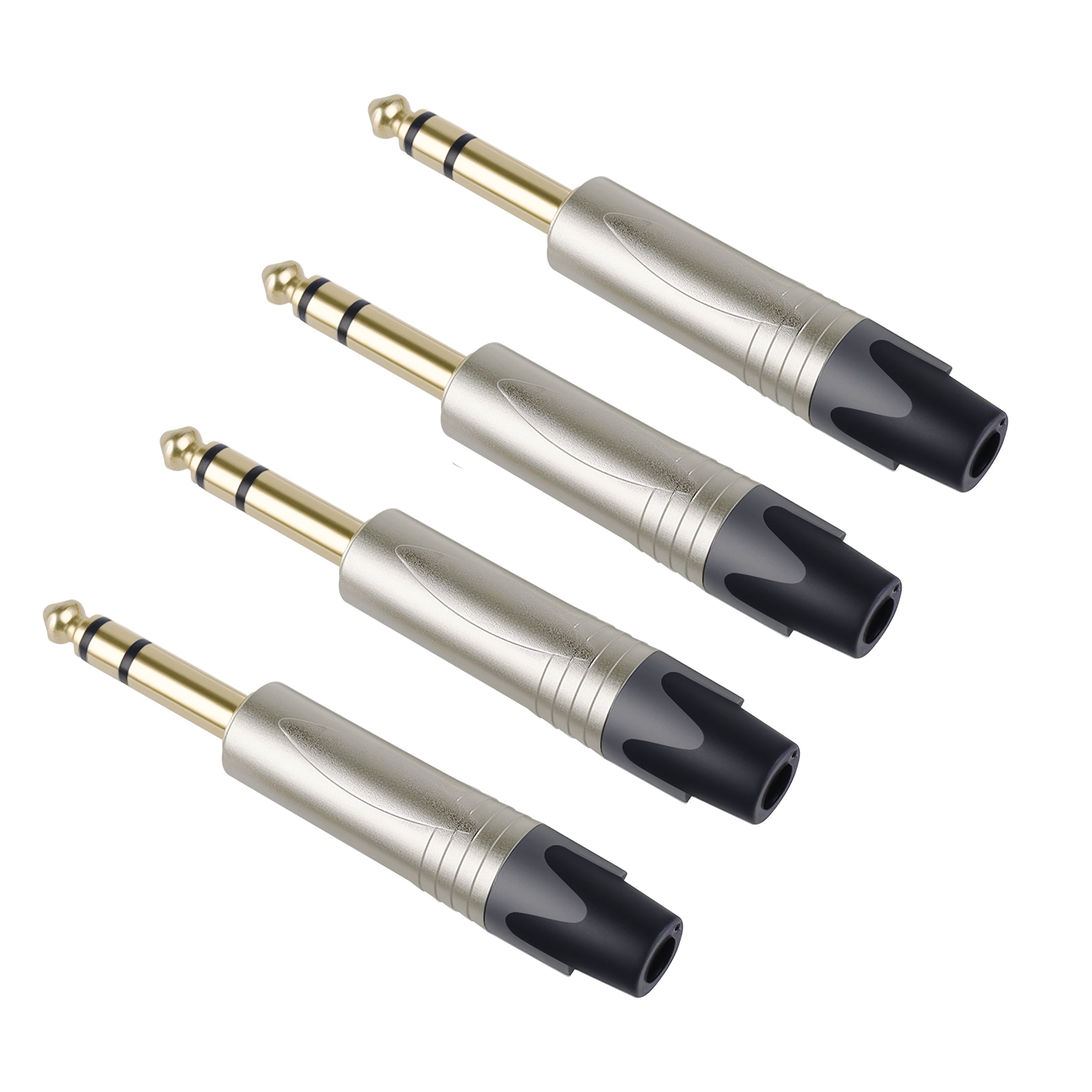 Rannsgeer 1/4" TRS Connector (4-Pack) - 6.35mm Heavy Duty Metal Solder-Type Audio Plug (Multi-Color)