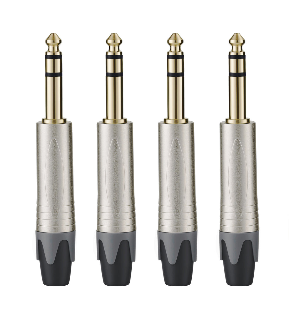 Rannsgeer 1/4" TRS Connector (4-Pack) - 6.35mm Heavy Duty Metal Solder-Type Audio Plug (Multi-Color)