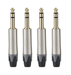 Rannsgeer 1/4" TRS Connector (4-Pack) - 6.35mm Heavy Duty Metal Solder-Type Audio Plug (Multi-Color)