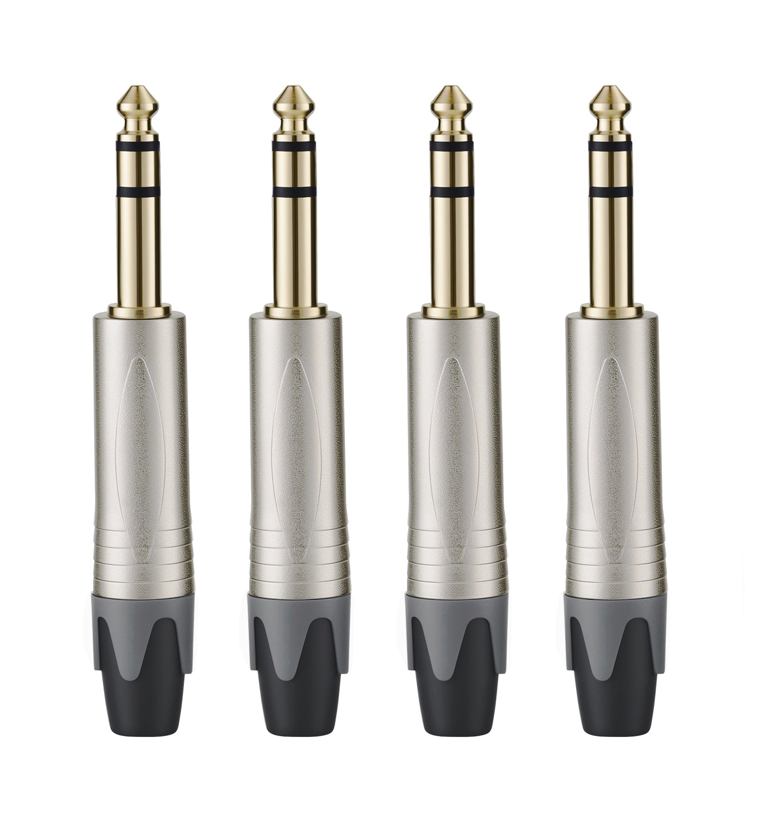Rannsgeer 1/4" TRS Connector (4-Pack) - 6.35mm Heavy Duty Metal Solder-Type Audio Plug (Multi-Color)
