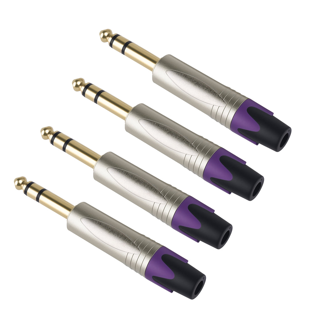 Rannsgeer 1/4" TRS Connector (4-Pack) - 6.35mm Heavy Duty Metal Solder-Type Audio Plug (Multi-Color)