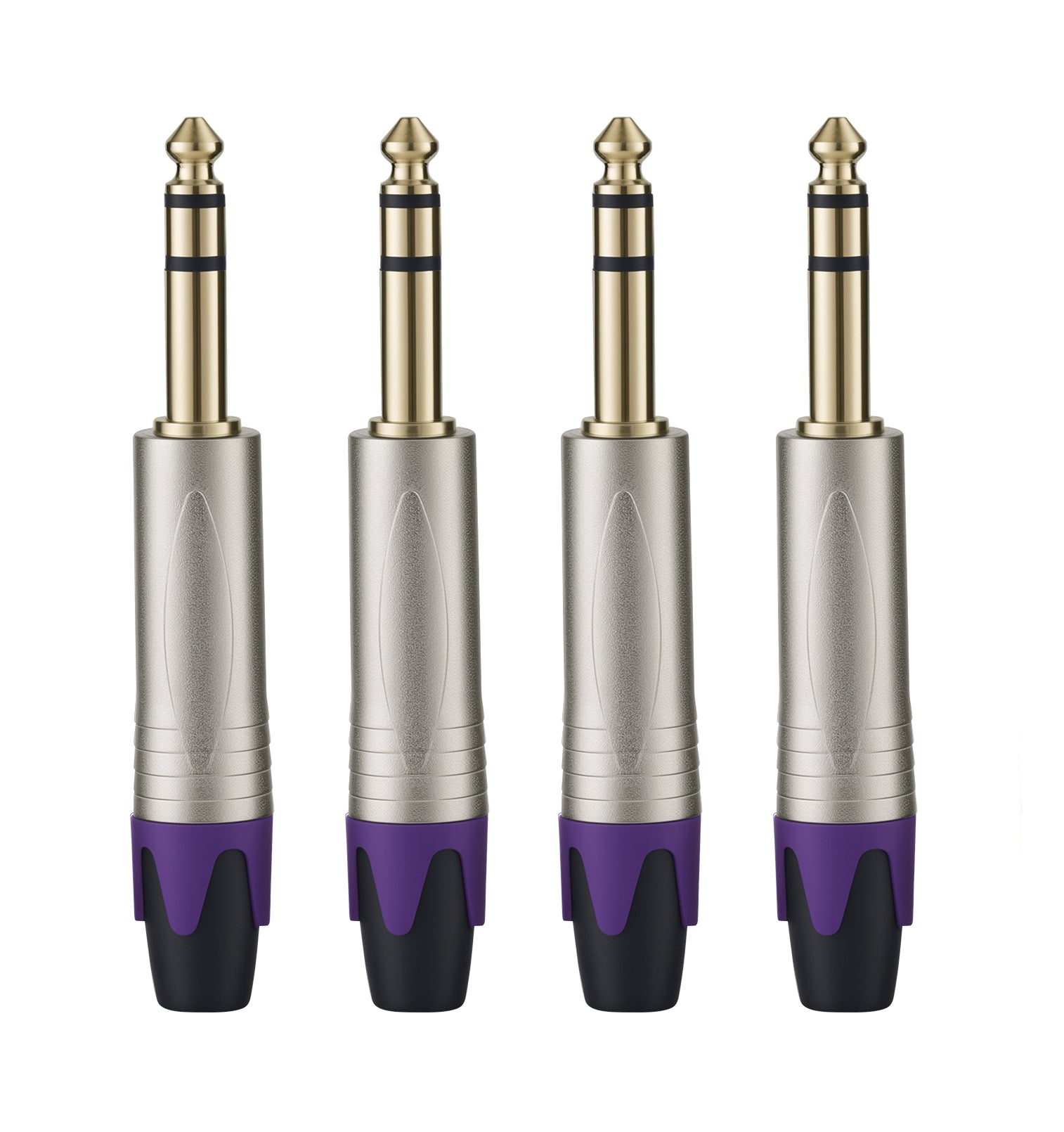 Rannsgeer 1/4" TRS Connector (4-Pack) - 6.35mm Heavy Duty Metal Solder-Type Audio Plug (Multi-Color)