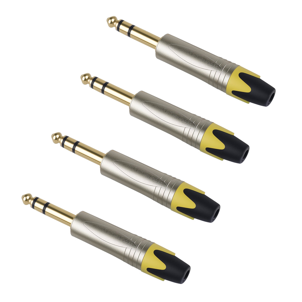 Rannsgeer 1/4" TRS Connector (4-Pack) - 6.35mm Heavy Duty Metal Solder-Type Audio Plug (Multi-Color)