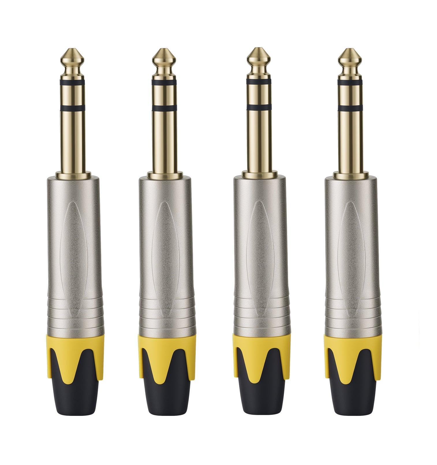 Rannsgeer 1/4" TRS Connector (4-Pack) - 6.35mm Heavy Duty Metal Solder-Type Audio Plug (Multi-Color)