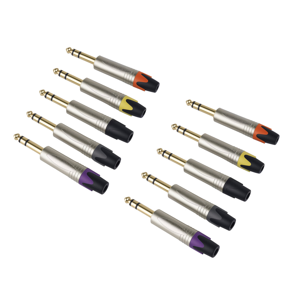 Rannsgeer 1/4" TRS Connector (6.35mm) - Solder-Type DIY Audio Jack Plug, 10-Pack (Multi-Color)