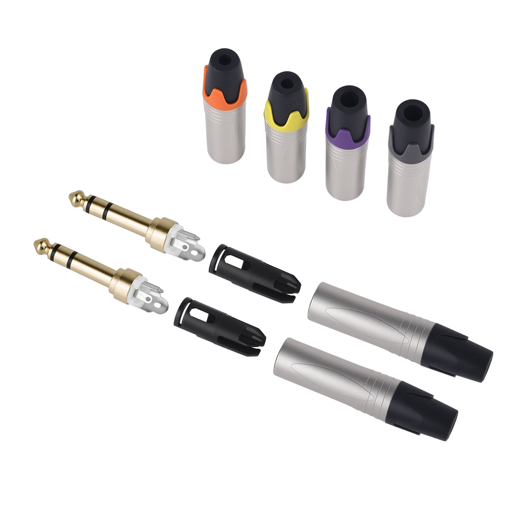 Rannsgeer 1/4" TRS Connector (4-Pack) - 6.35mm Heavy Duty Metal Solder-Type Audio Plug (Multi-Color)
