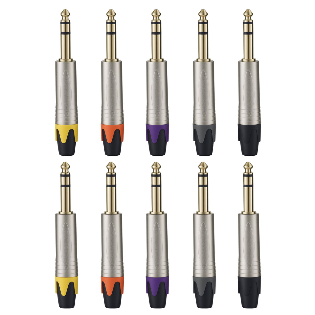 Rannsgeer 1/4" TRS Connector (6.35mm) - Solder-Type DIY Audio Jack Plug, 10-Pack (Multi-Color)