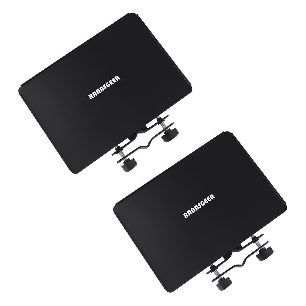 Rannsgeer Universal Clamp-On Metal Tray (2-Pack) – Heavy-Duty Utility Shelf for Microphone & Speaker Stands, Fits Round & Square Tubes, Perfect for Laptops, Projectors, and Mixers