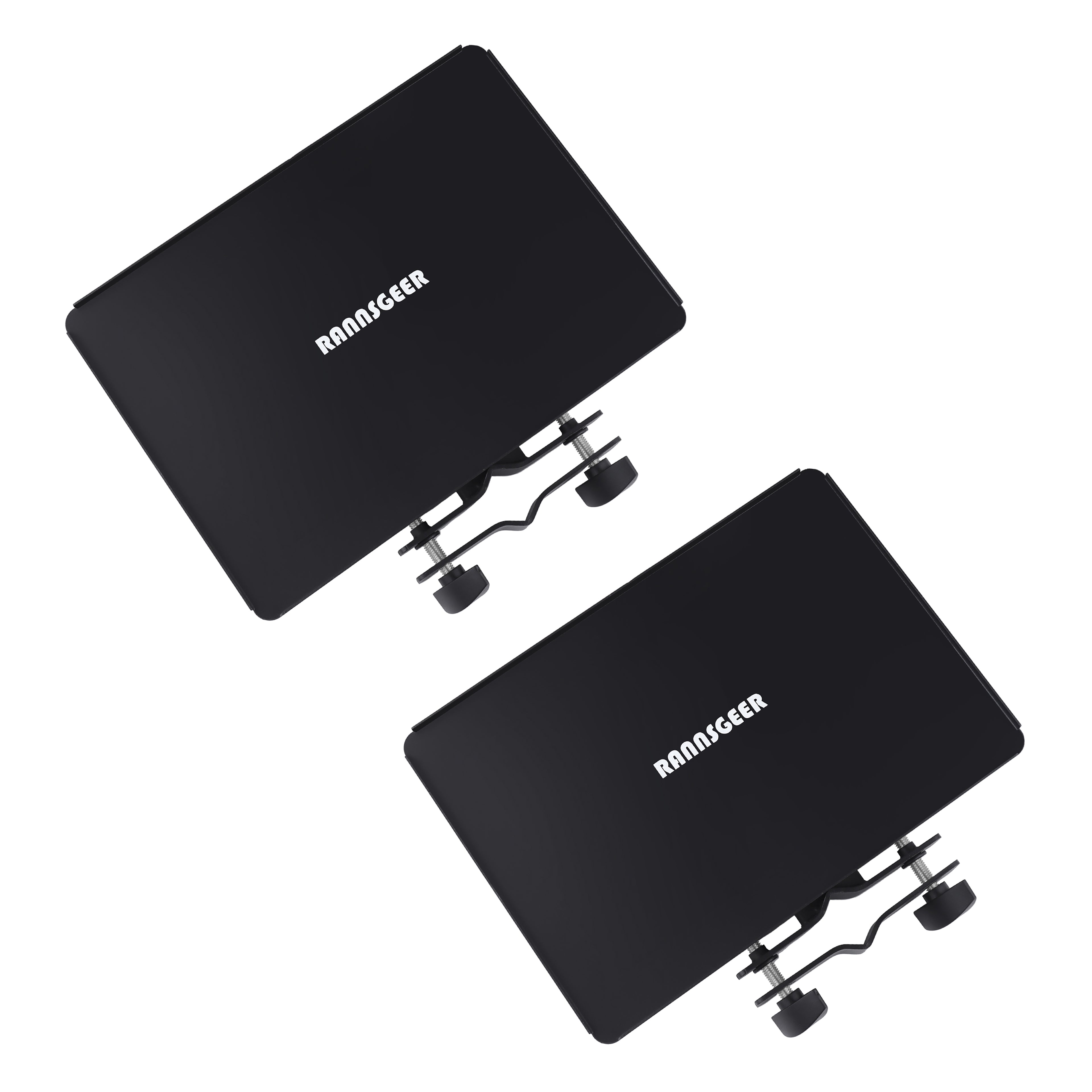 Rannsgeer Universal Clamp-On Metal Tray (2-Pack) – Heavy-Duty Utility Shelf for Microphone & Speaker Stands, Fits Round & Square Tubes, Perfect for Laptops, Projectors, and Mixers