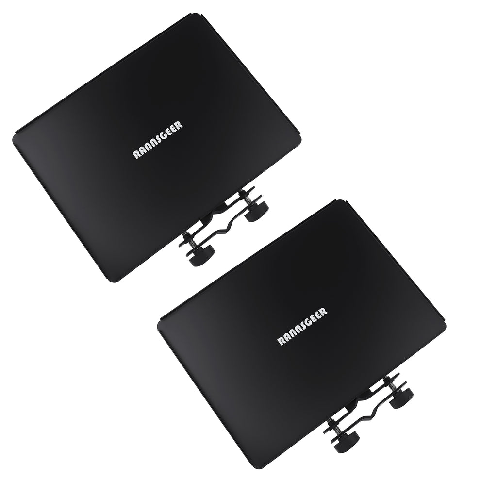 Rannsgeer Universal Clamp-On Metal Tray (2-Pack) – Heavy-Duty Utility Shelf for Microphone & Speaker Stands, Fits Round & Square Tubes, Perfect for Laptops, Projectors, and Mixers