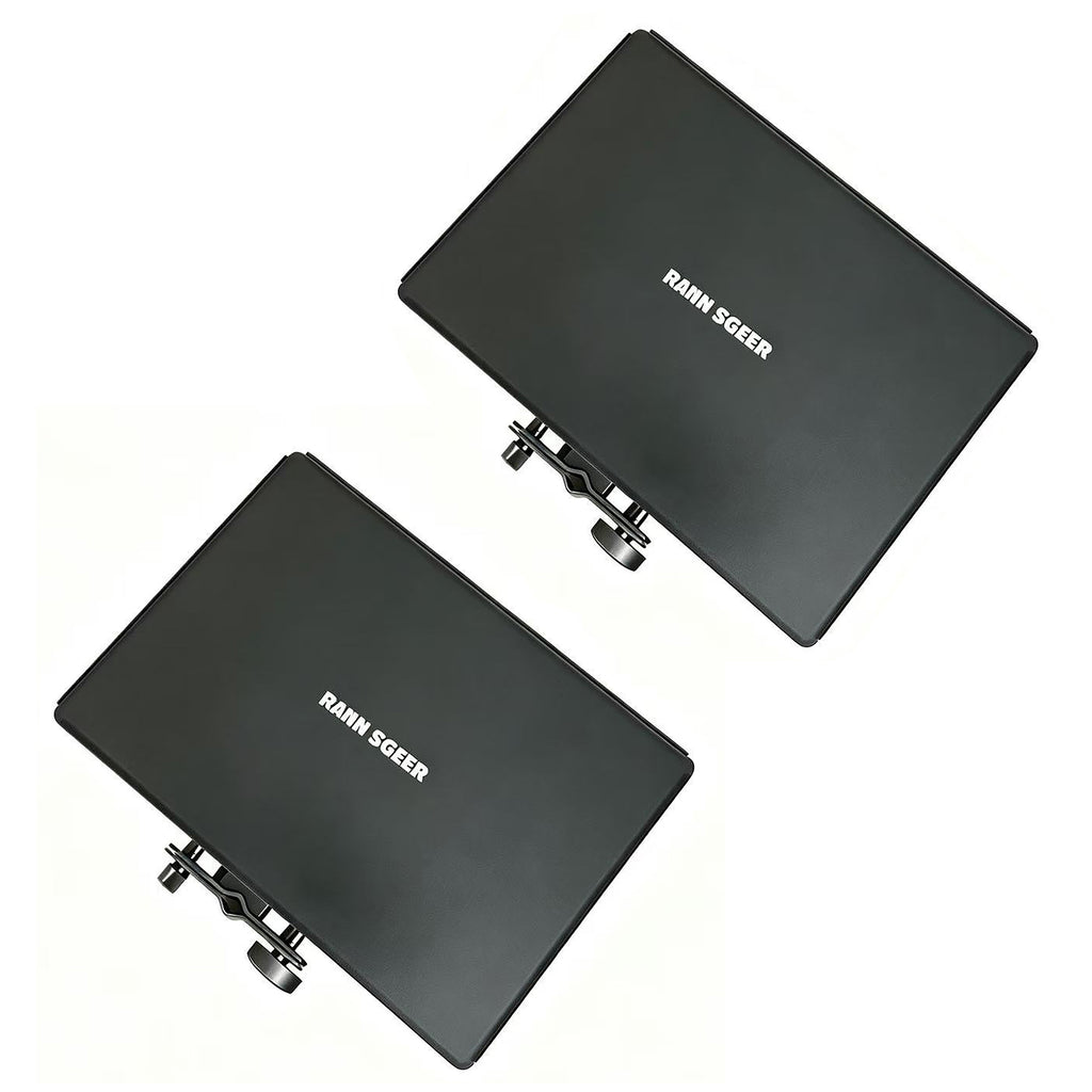 Rannsgeer Universal Clamp-On Metal Tray (2-Pack) – Heavy-Duty Utility Shelf for Microphone & Speaker Stands, Fits Round & Square Tubes, Perfect for Laptops, Projectors, and Mixers