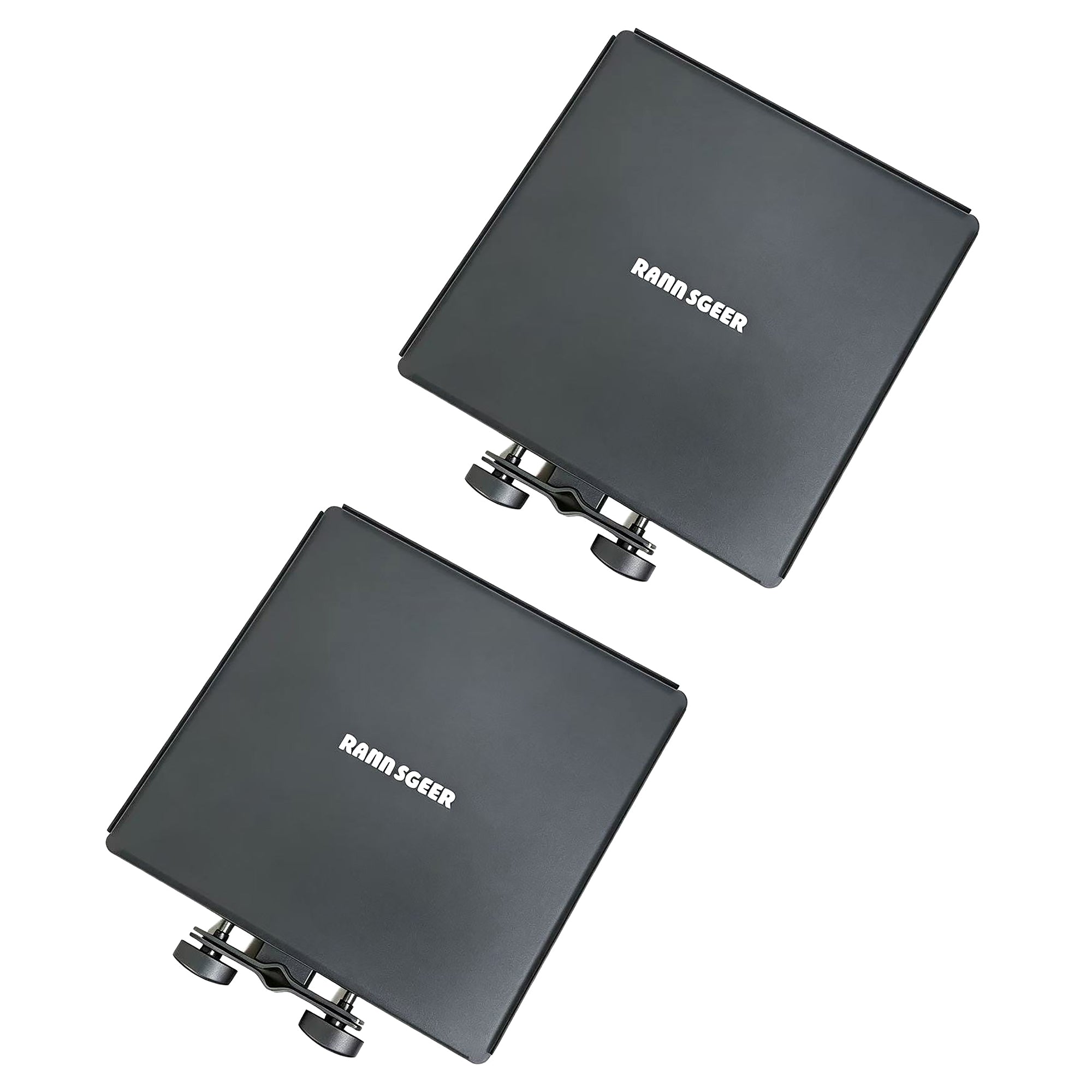 Rannsgeer Universal Clamp-On Metal Tray (2-Pack) – Heavy-Duty Utility Shelf for Microphone & Speaker Stands, Fits Round & Square Tubes, Perfect for Laptops, Projectors, and Mixers