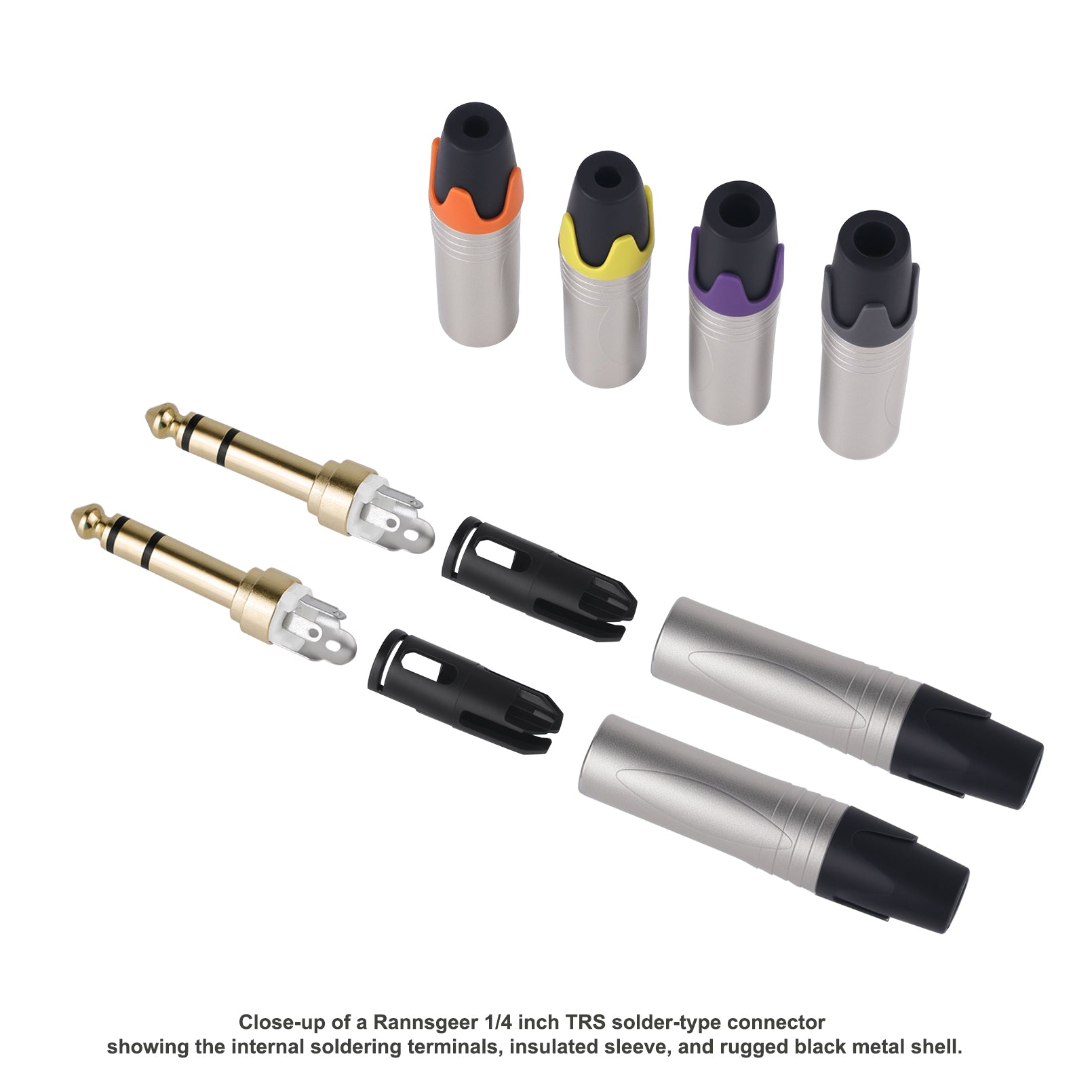 Rannsgeer 1/4" TRS Connector (6.35mm) - Solder-Type DIY Audio Jack Plug, 10-Pack (Multi-Color)