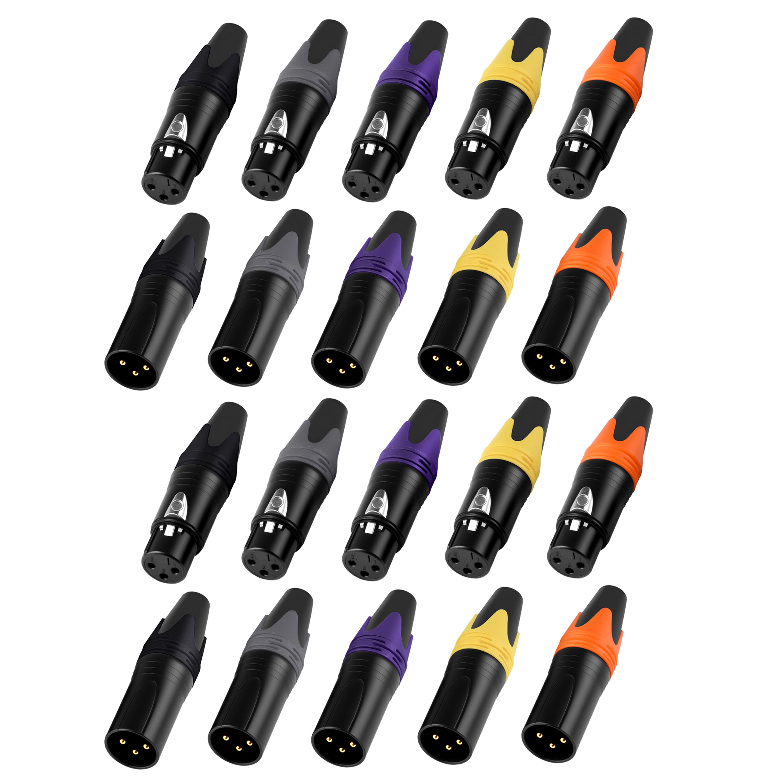 Rannsgeer 20-Pack 3-Pin XLR Connector Male & Female DIY Solder Plugs (Multi Colors)
