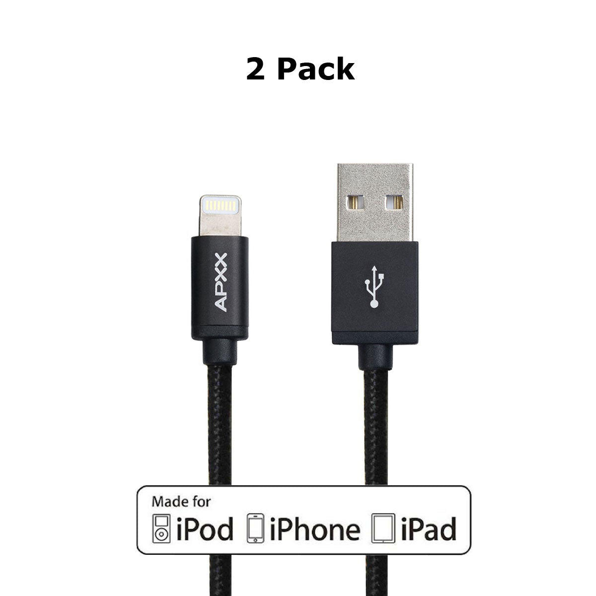 APXX [Apple MFi Certified] Lightning Cable (2-Pack, 3ft) – Durable Nylon Braided 8-Pin Charging Cord for iPhone & iPad