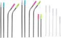Ezprogear 8 mm Set of 10 Stainless Steel Reusable Drinking Wide Straws for Milkshake and Smoothies with Tips and Canvas Bag (2L+2LB+2M+2MB+2S)