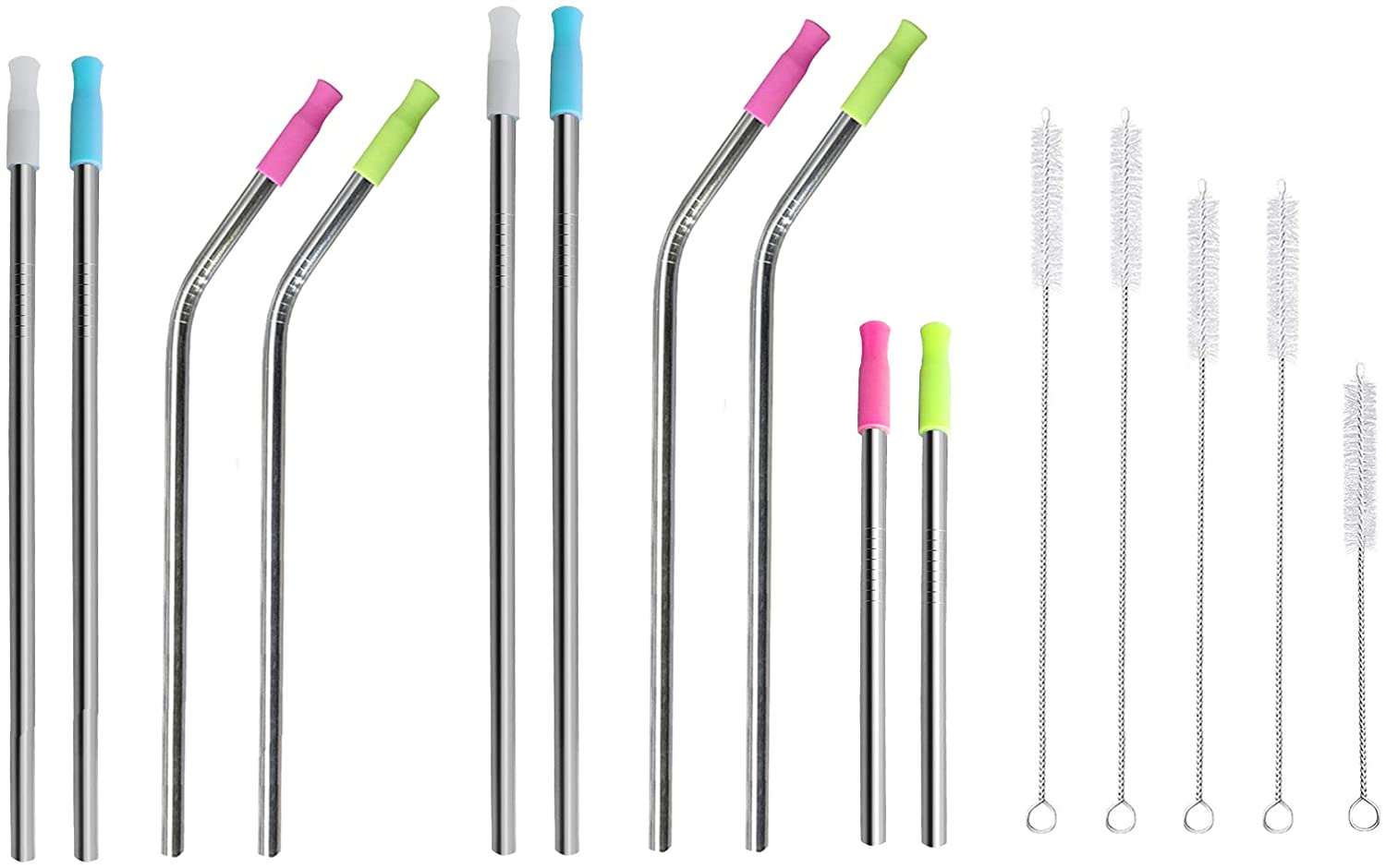 Ezprogear 8 mm Set of 10 Stainless Steel Reusable Drinking Wide Straws for Milkshake and Smoothies with Tips and Canvas Bag (2L+2LB+2M+2MB+2S)