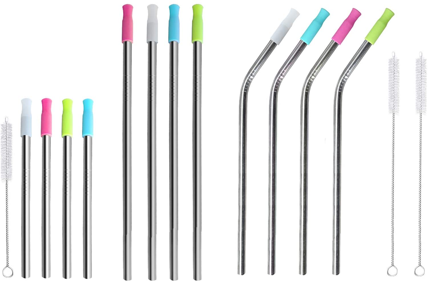 Ezprogear 8 mm Wide Straws (0.31 inch) Metal Stainless Steel Reusable Drinking Wide Straws for Smoothies and Milkshake with Tips and Canvas Bag (4M+4MB+4S)