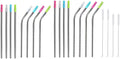 Ezprogear 8 mm set of 16 Metal Stainless Steel Reusable Drinking Wide Straws for Smoothies and Milkshake with Tips and Canvas Bag (4L+4LB+4M+4MB)