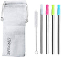 Ezprogear 8mm Wide Straws 5.75 inch Short Stainless Steel Reusable Drinking Straw with Tips and Canvas Bag (4 Short)