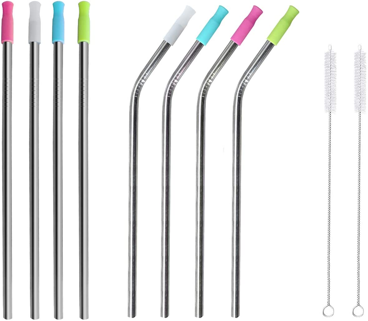 Ezprogear 8 mm (0.32 inch) Metal Stainless Steel Reusable Drinking Wide Straw for Smoothies and Milkshake with Tips and Canvas Bag (4L+4LB)