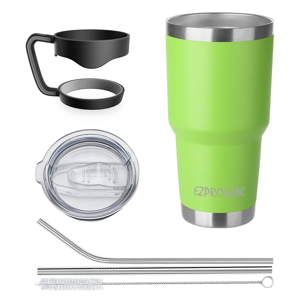 Ezprogear 30 oz Lime Green Stainless Steel Tumbler Double Wall Vacuum Insulated with Straws and Handle