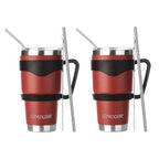 Ezprogear 30 oz Cherry Stainless Steel Tumbler 2-Pack – Double Wall Vacuum Insulated Travel Mug with Handle, Straws & Slider Lid